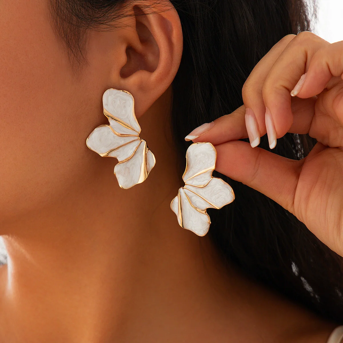 Metal Flower Petal Drop Earrings For Women With Electroplating Treatment - Image 10