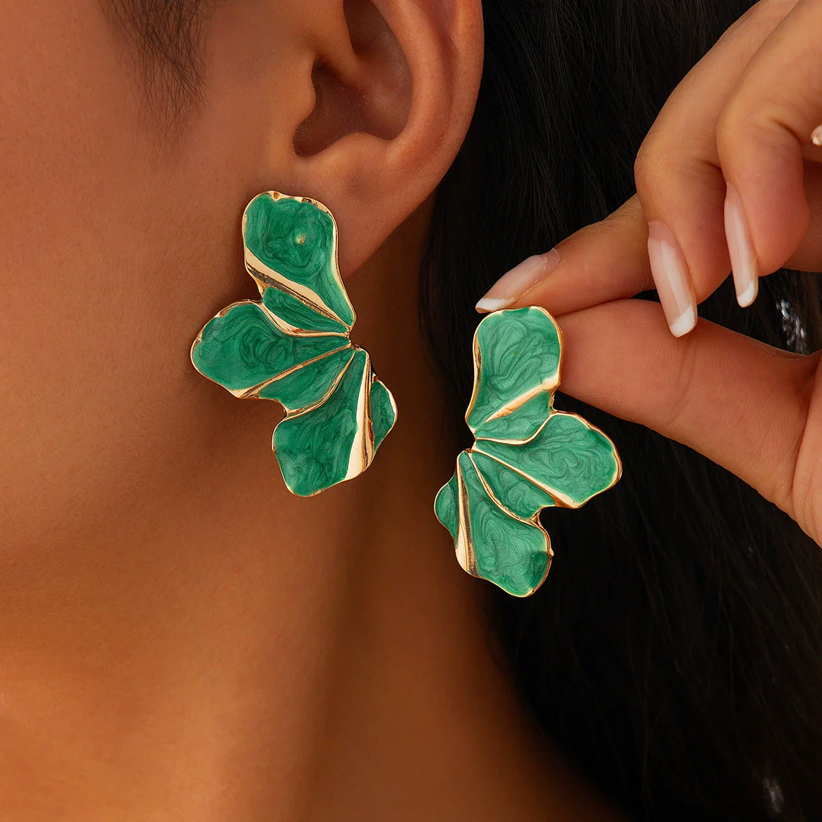 Metal Flower Petal Drop Earrings For Women With Electroplating Treatment - Image 3