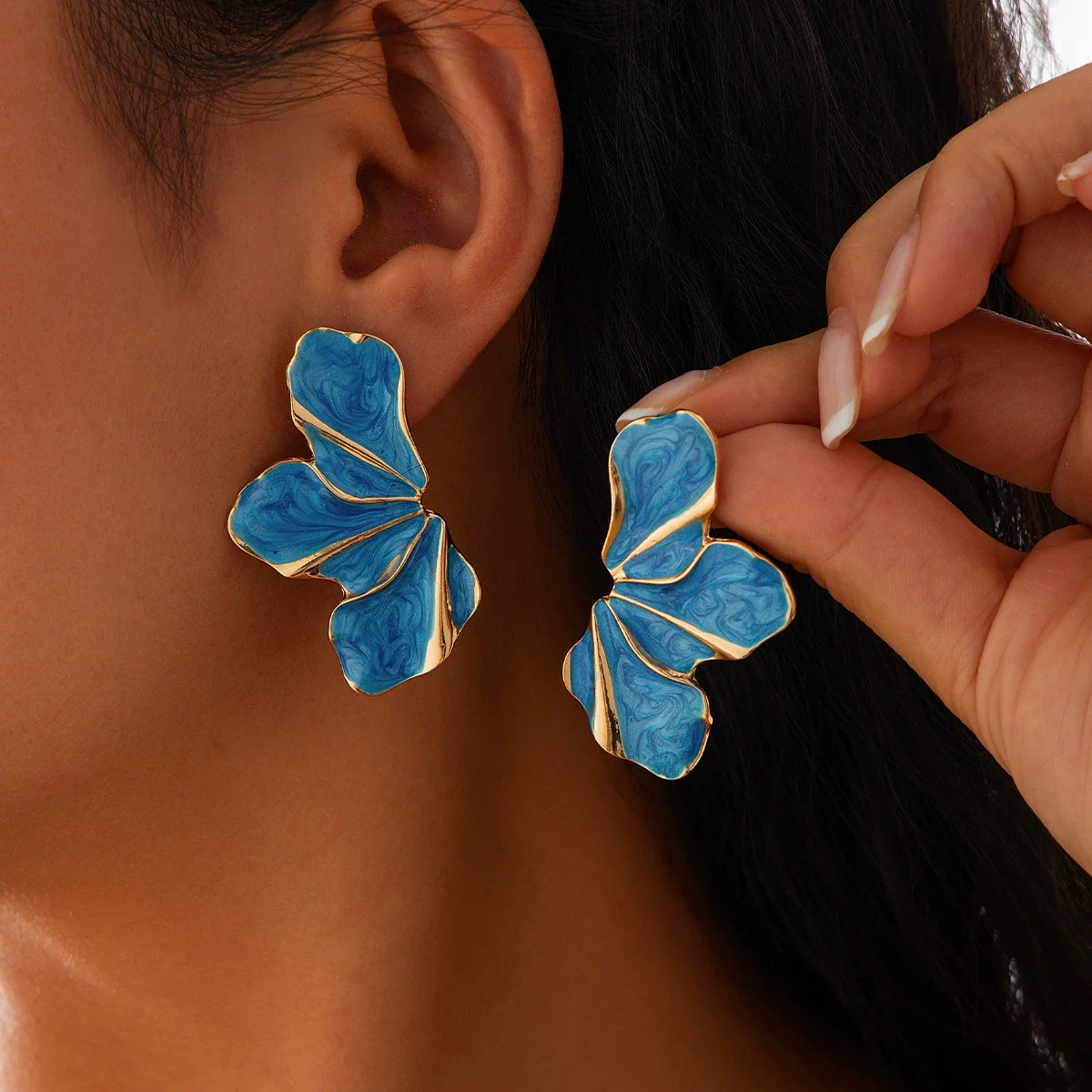 Metal Flower Petal Drop Earrings For Women With Electroplating Treatment - Image 6