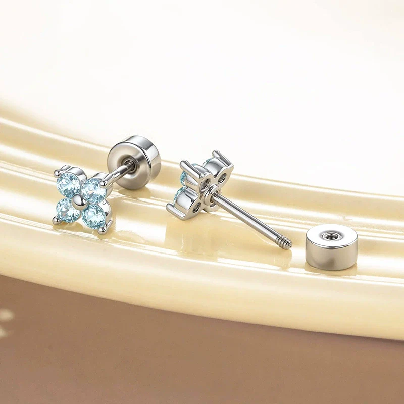 Metal Flower Shape Micropaved Zircon Cartilage Piercing Ear Bone Nail With Diamond Processing - Image 4