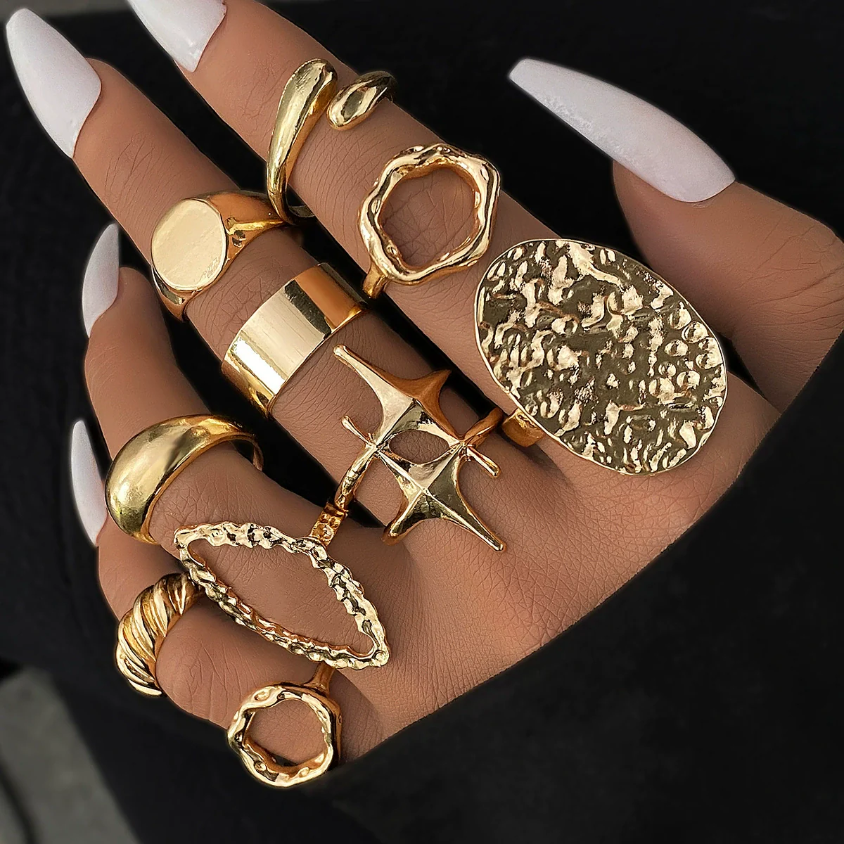 Metal Geometric Electroplated Women's Opening Ring Set - Image 6