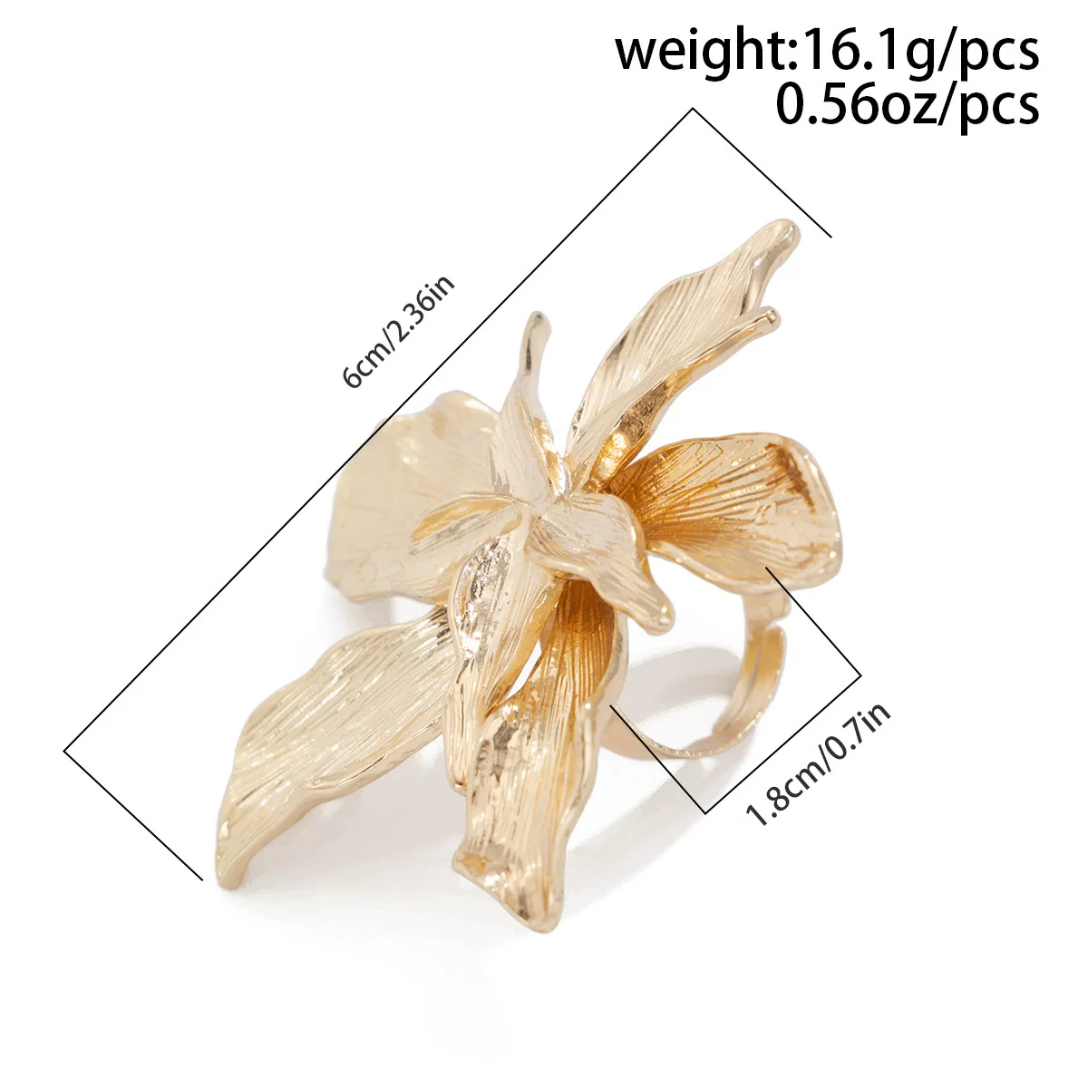 Metal Geometric Fivepetal Flower Stereo Open Winding Ring Electroplated Ins Style For Women - Image 5