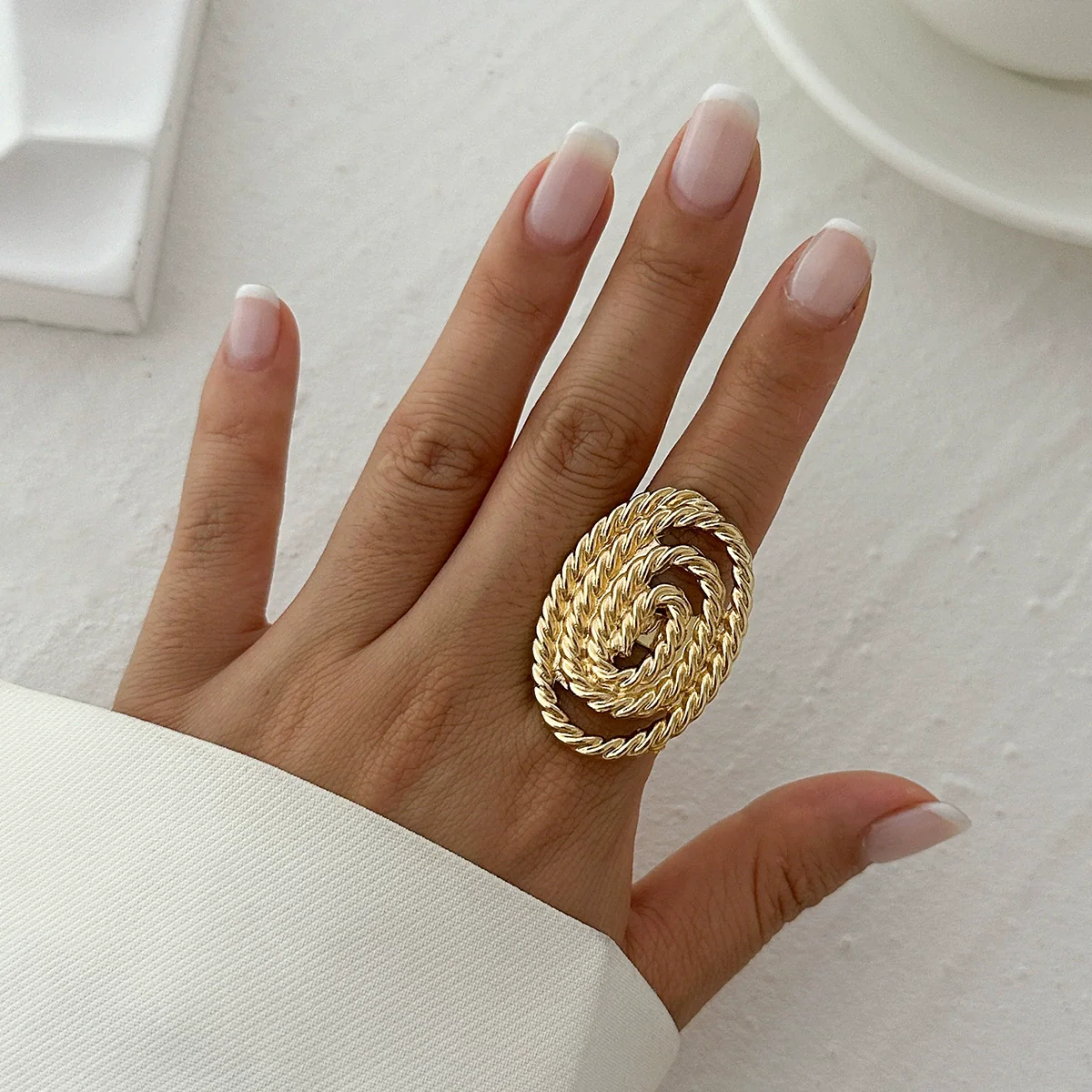 Metal Geometric Fivepetal Flower Stereo Open Winding Ring Electroplated Ins Style For Women - Image 8