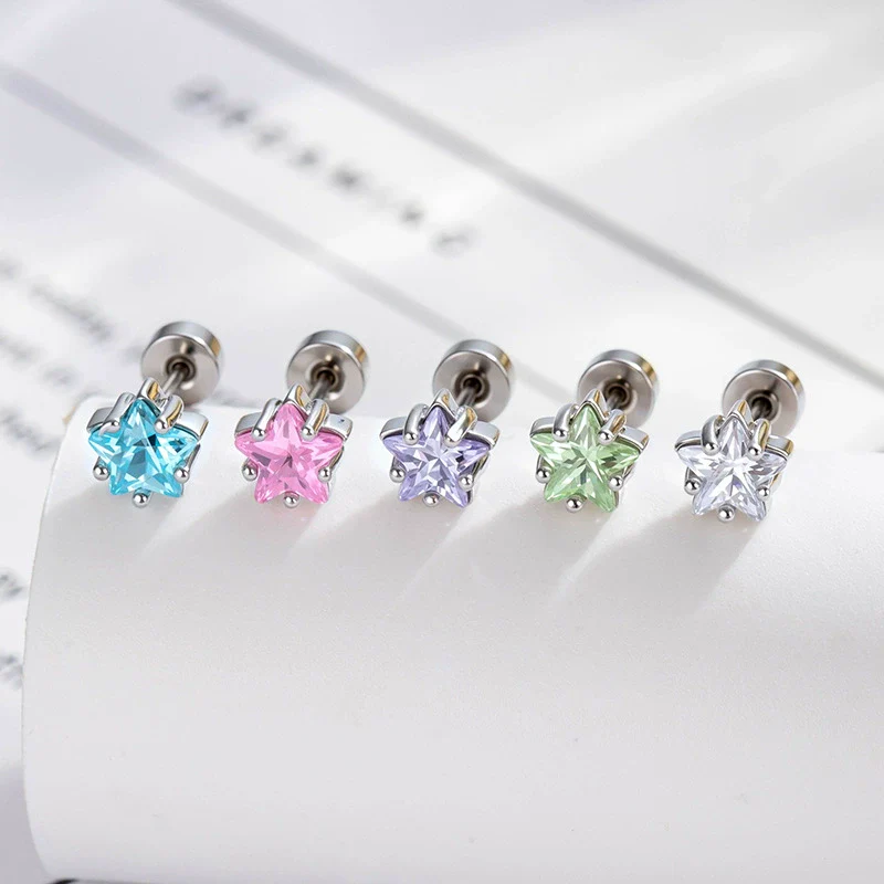 Metal Geometric Fivepointed Star Ear Bone Studs With Zirconia For Unisex Piercing
