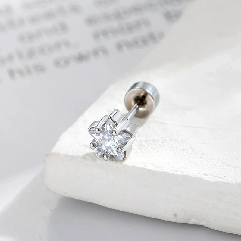 Metal Geometric Fivepointed Star Ear Bone Studs With Zirconia For Unisex Piercing - Image 6