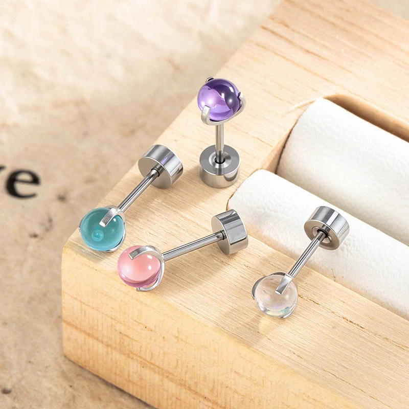 Metal Geometric Inlay Titanium Steel Earrings For Unisex Piercing - Image 4