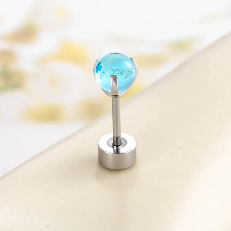 Metal Geometric Inlay Titanium Steel Earrings For Unisex Piercing - Image 6