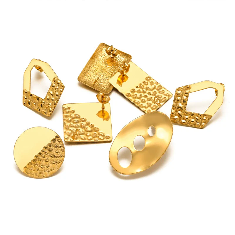 Metal Geometric Semiembossed Peach Heart Water Drop Jewelry Accessories Ear Pin Ear Stud Diy Pendant Earring Base With Electroplating - Image 4