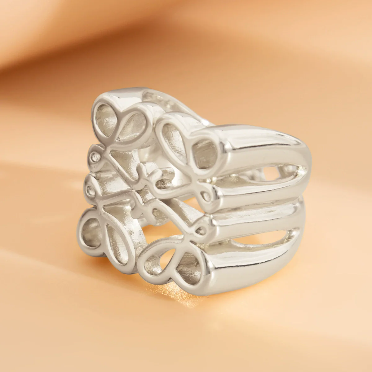 Metal Geometric Square Cut Out Flower Ring For Women With Electroplating - Image 9