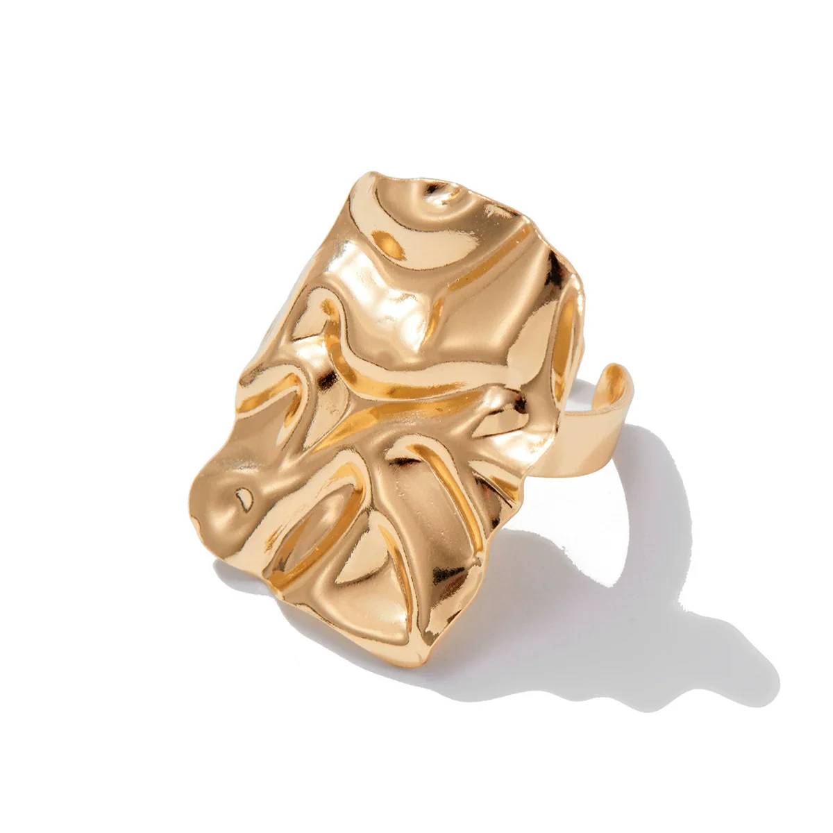 Metal Geometric Square Pleated Hiphop Style Women's Ring With Electroplating - Image 5