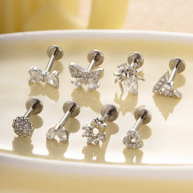 Metal Geometric Style Inner Thread Flat Bottom Rod Love Butterfly Lip Nail Ear Bone Nail Piercing Jewelry For Women With Electroplating Treatment - Image 3