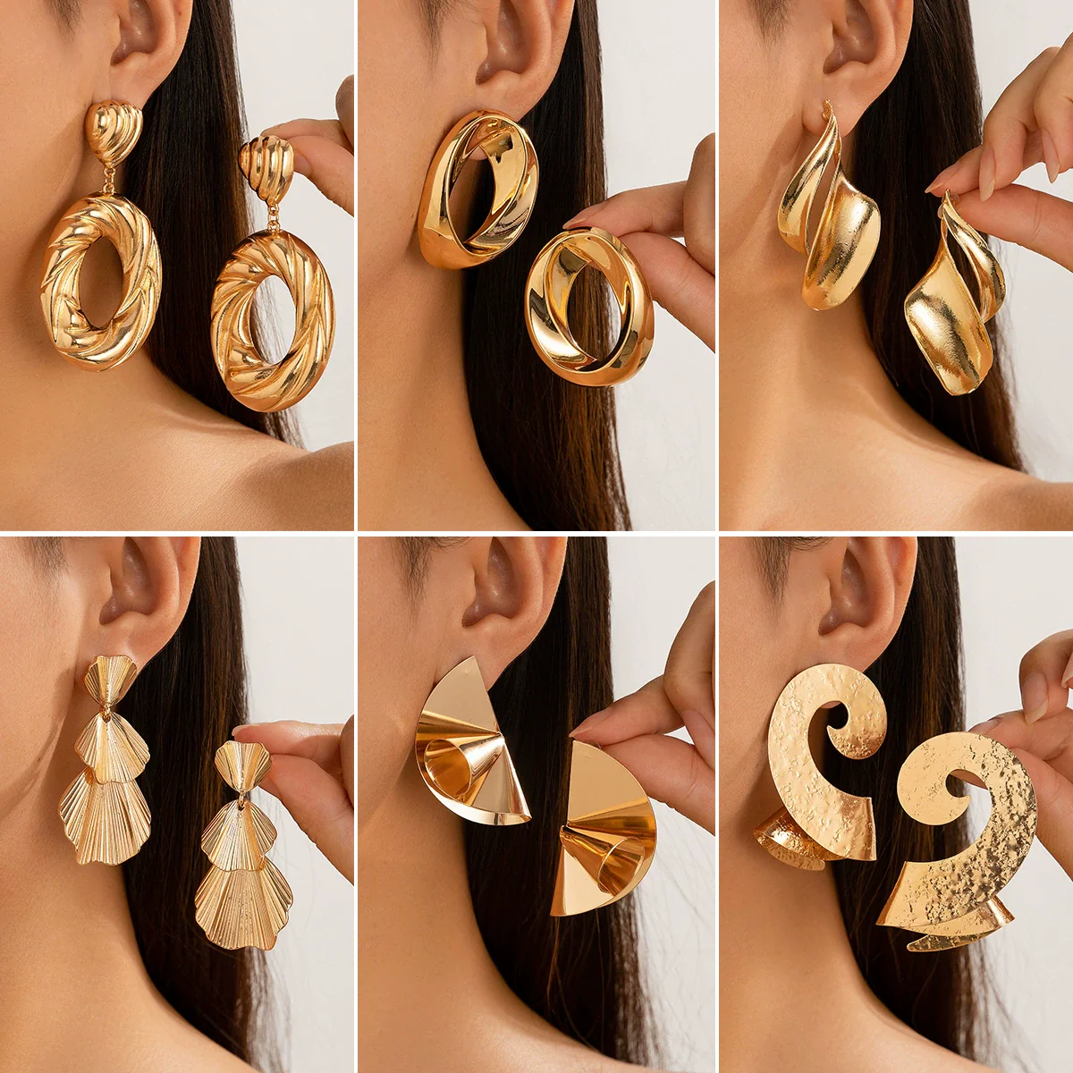 Metal Geometric Texture Hollow Electroplated Women's Earrings