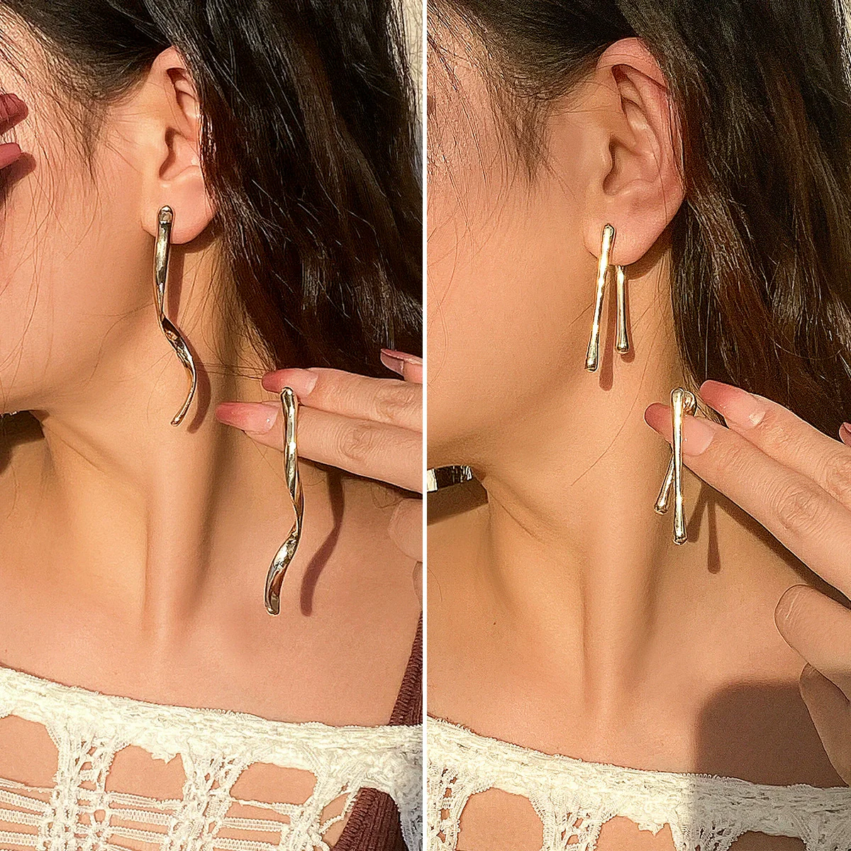 Metal Geometric U Shape Drop Earrings With Electroplating - Image 2