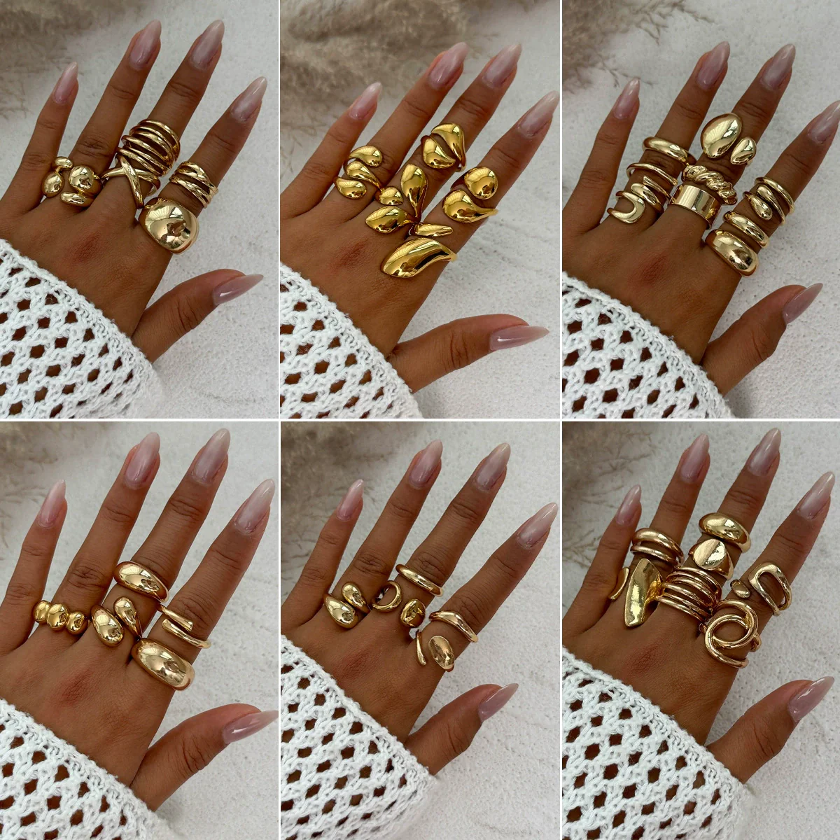 Metal Geometric Water Drop Hug Ring Set For Women With Electroplating Style