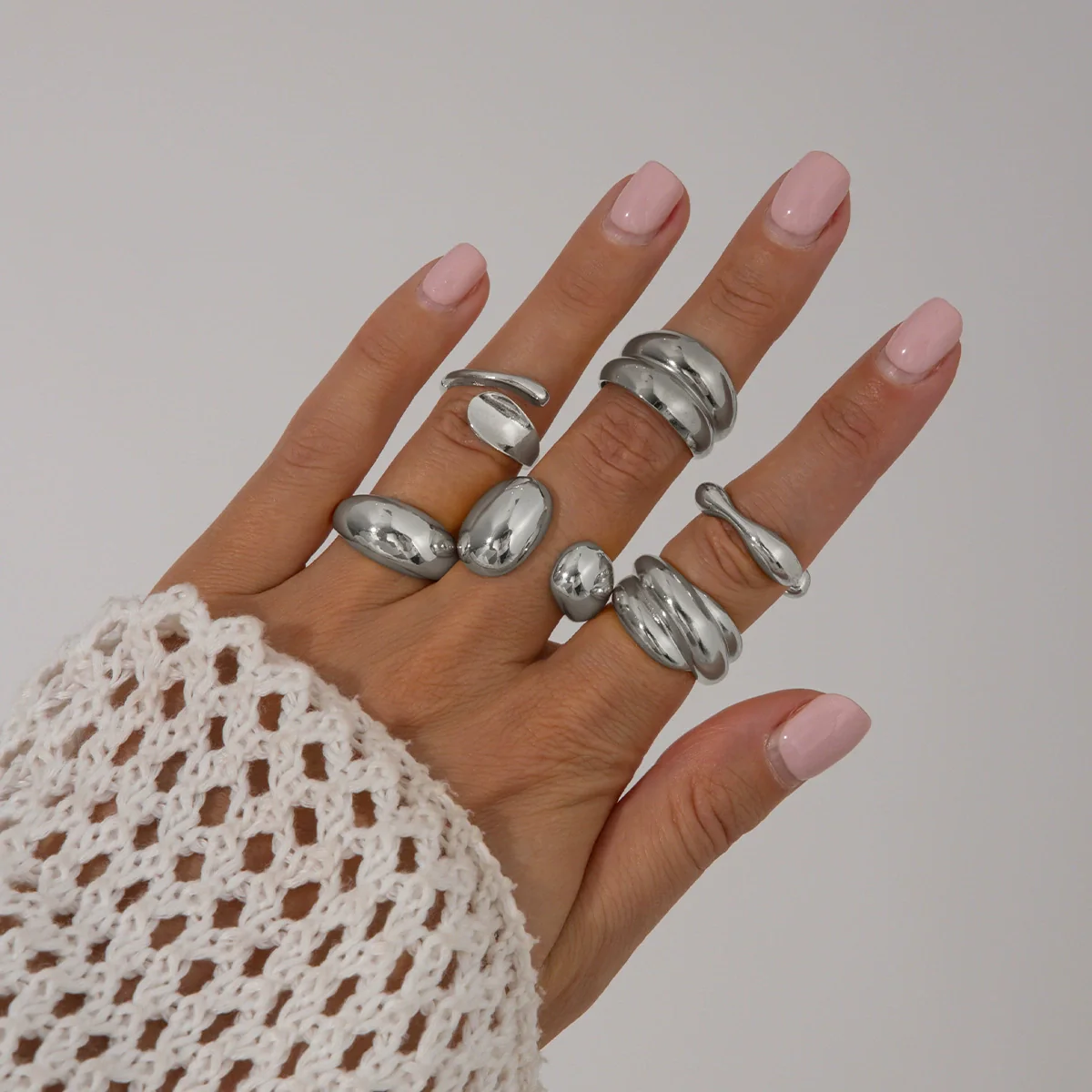Metal Geometric Water Drop Hug Ring Set For Women With Electroplating Style - Image 11