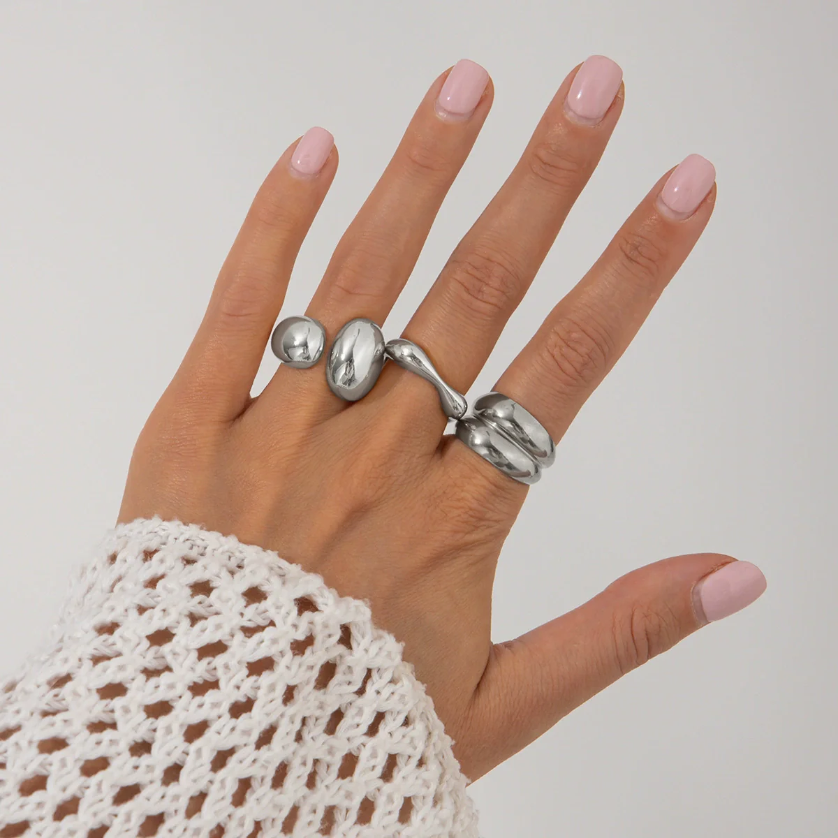 Metal Geometric Water Drop Hug Ring Set For Women With Electroplating Style - Image 13