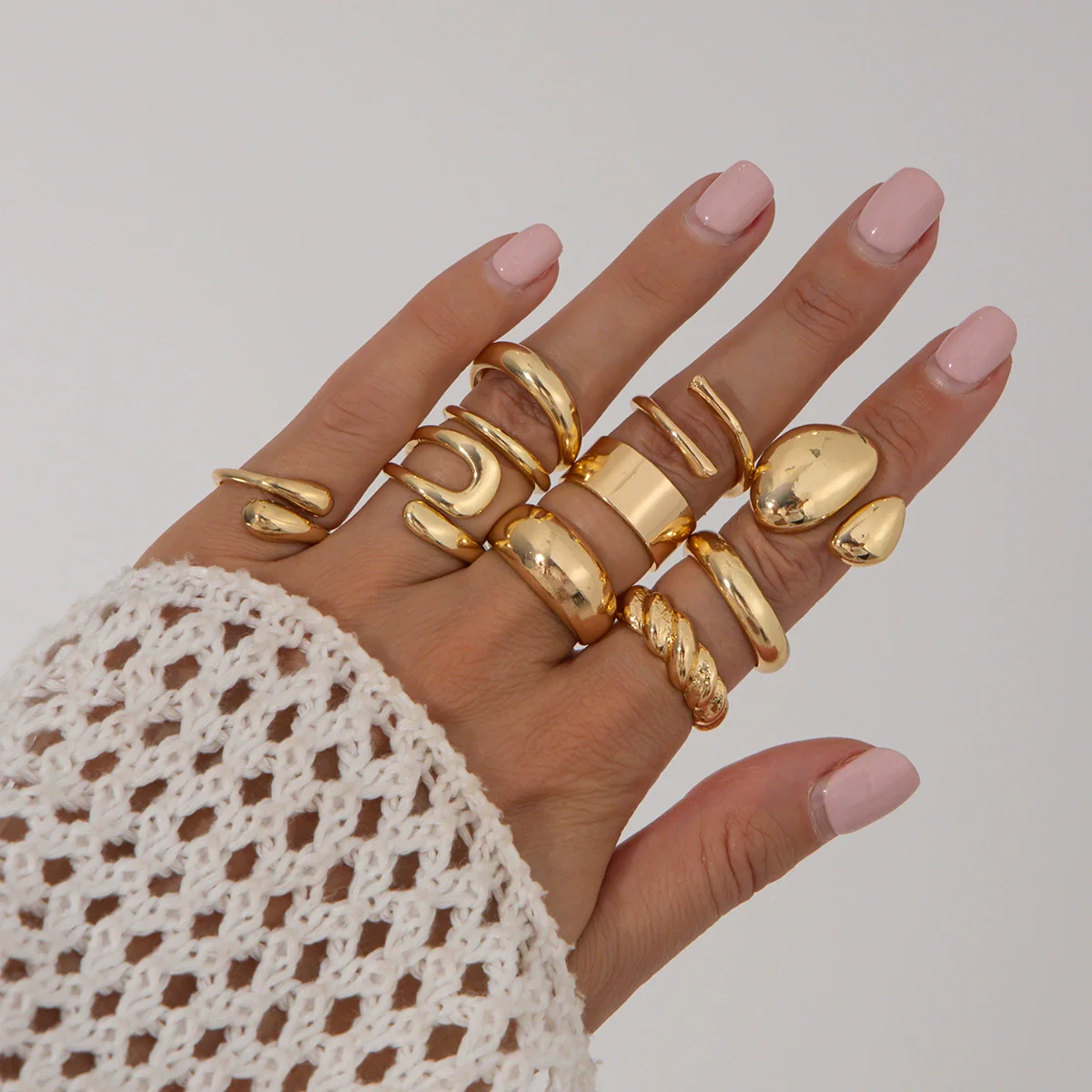 Metal Geometric Water Drop Hug Ring Set For Women With Electroplating Style - Image 18