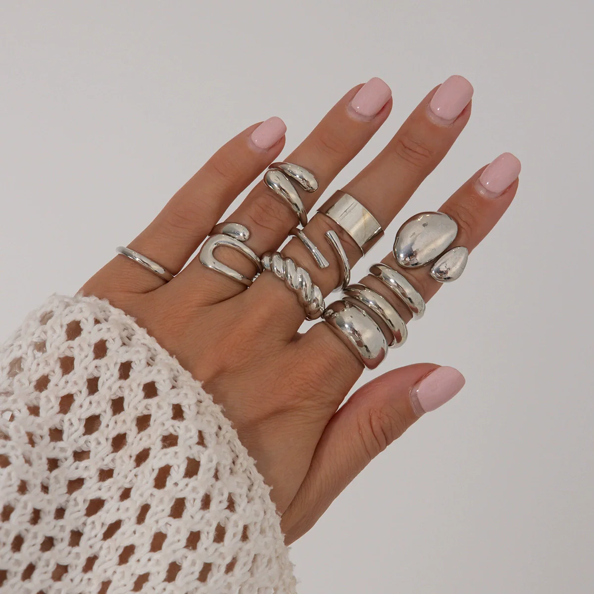 Metal Geometric Water Drop Hug Ring Set For Women With Electroplating Style - Image 19