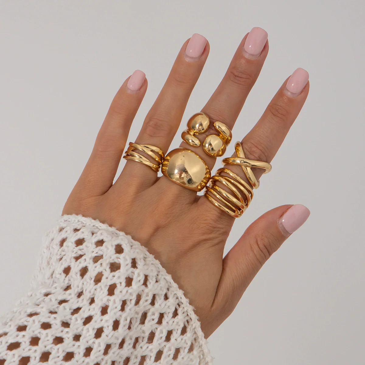 Metal Geometric Water Drop Hug Ring Set For Women With Electroplating Style - Image 20