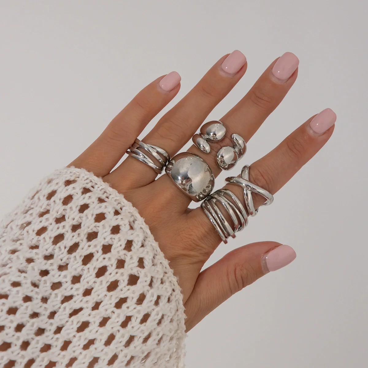 Metal Geometric Water Drop Hug Ring Set For Women With Electroplating Style - Image 21