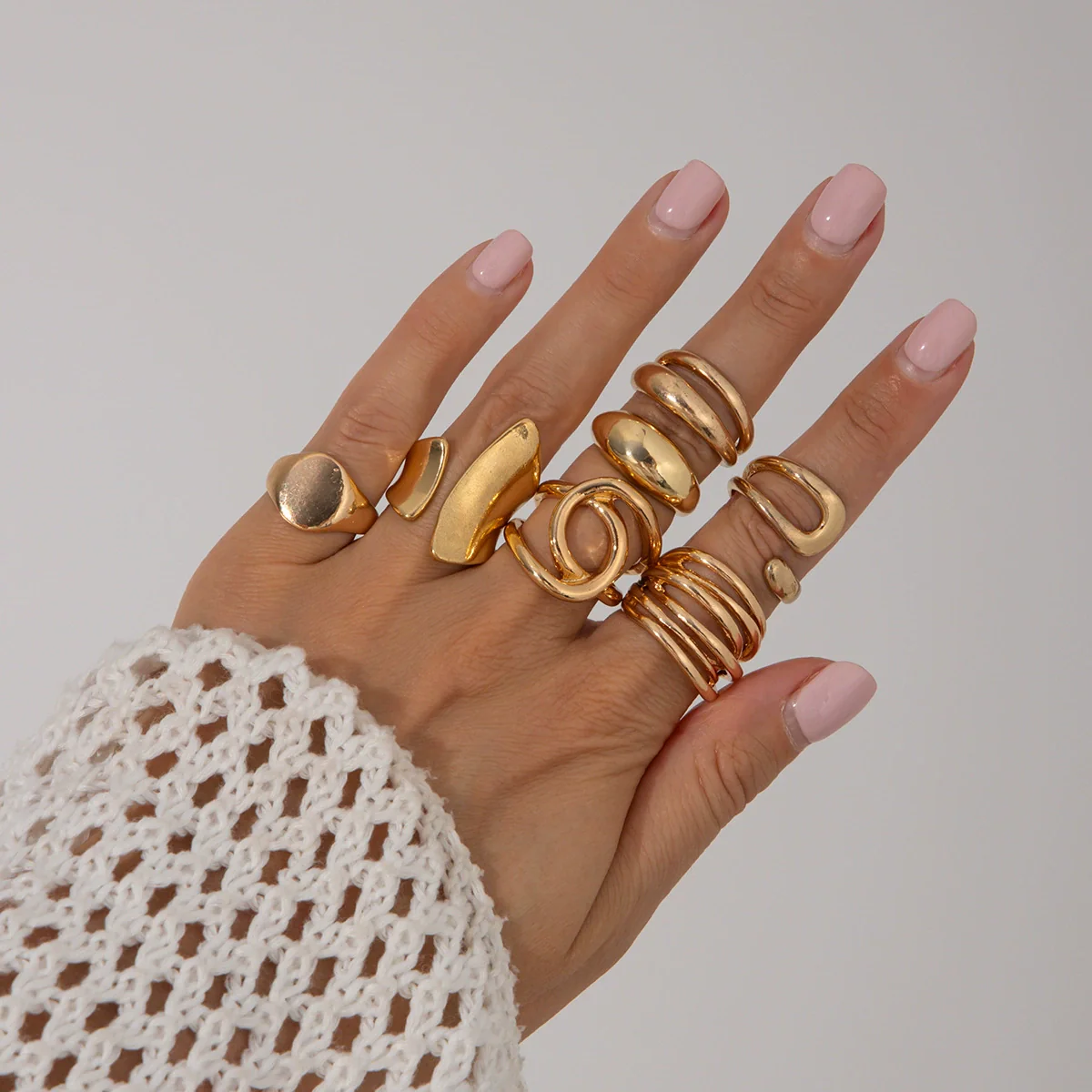 Metal Geometric Water Drop Hug Ring Set For Women With Electroplating Style - Image 22