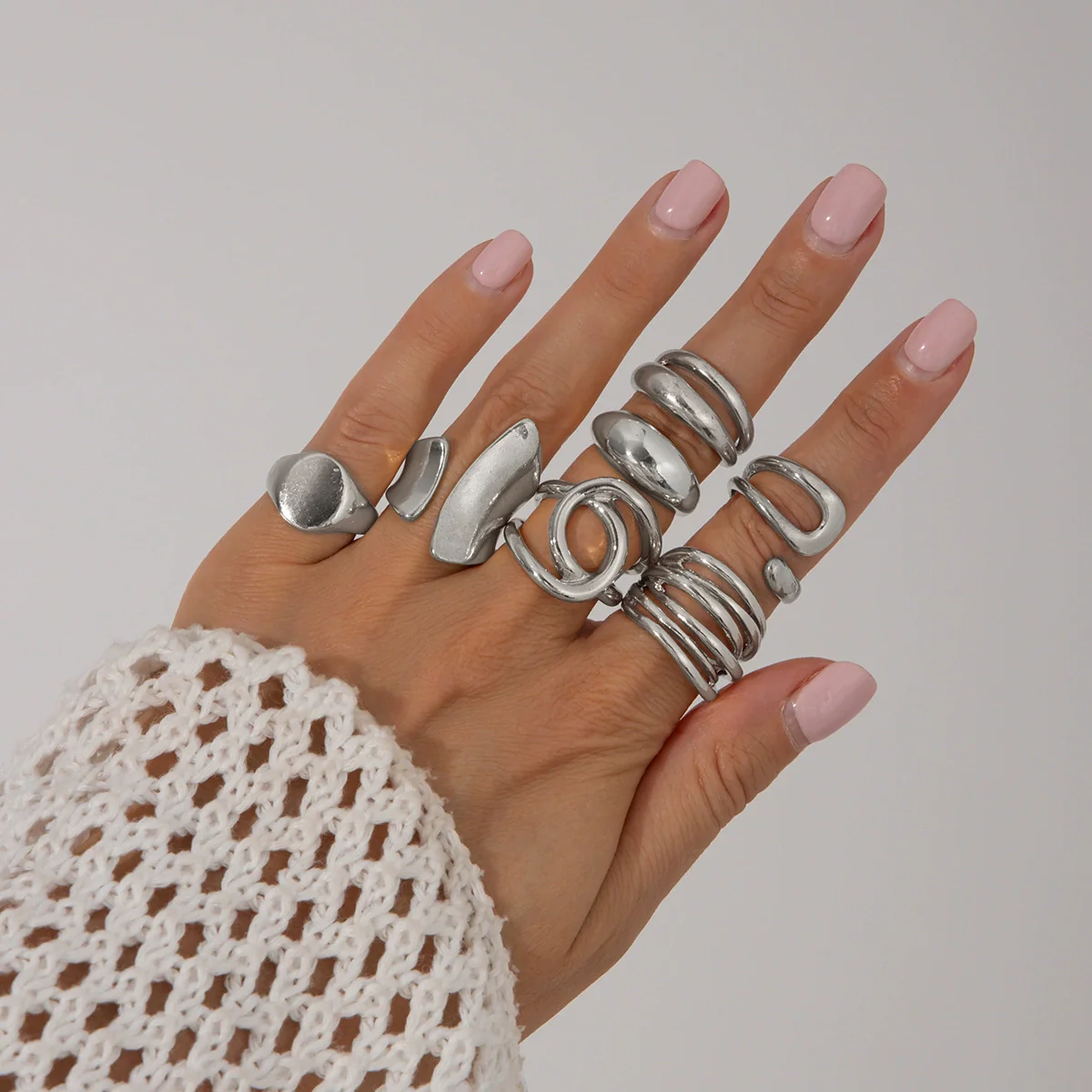 Metal Geometric Water Drop Hug Ring Set For Women With Electroplating Style - Image 23