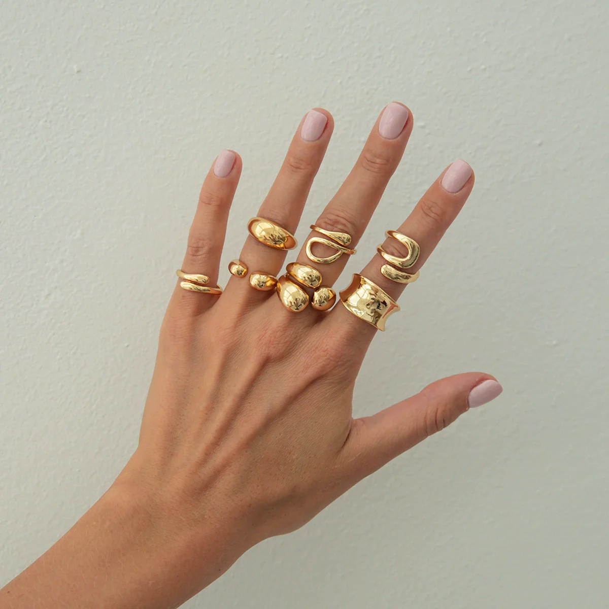Metal Geometric Water Drop Hug Ring Set For Women With Electroplating Style - Image 24