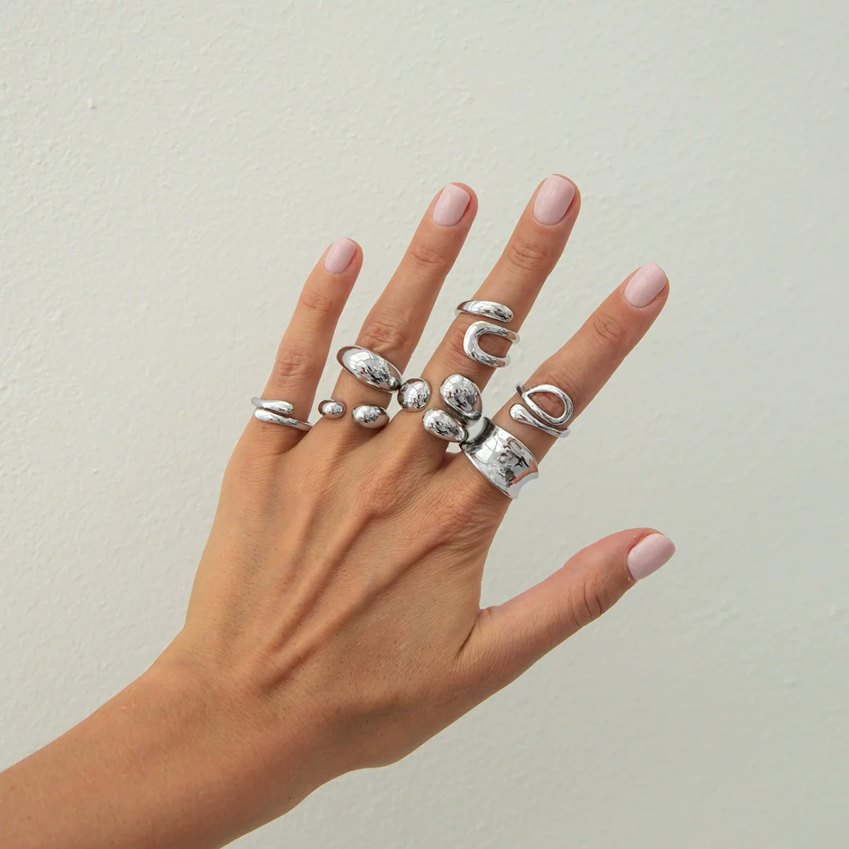 Metal Geometric Water Drop Hug Ring Set For Women With Electroplating Style - Image 25