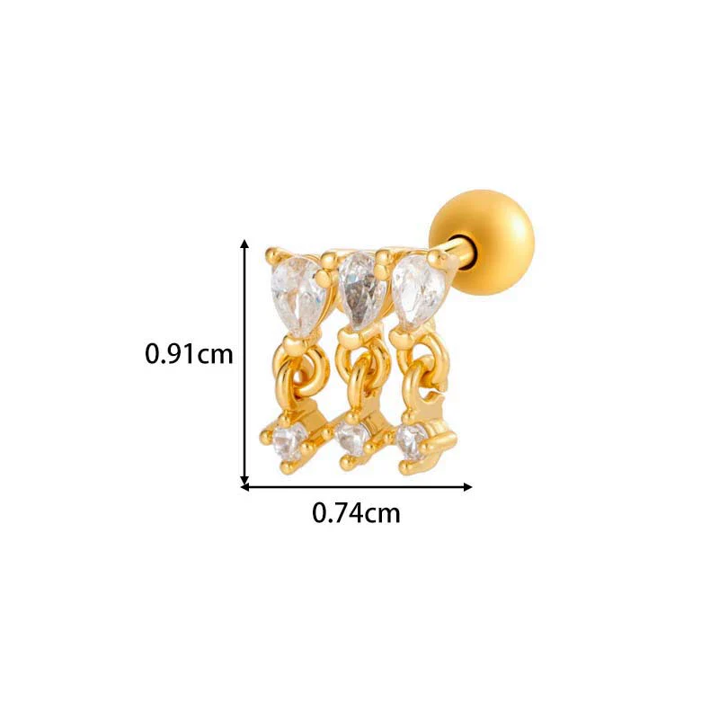 Metal Geometric Water Drop Zircon Inlaid Piercing Ear Nail For Unisex Fashion Style Set With Diamonds - Image 11