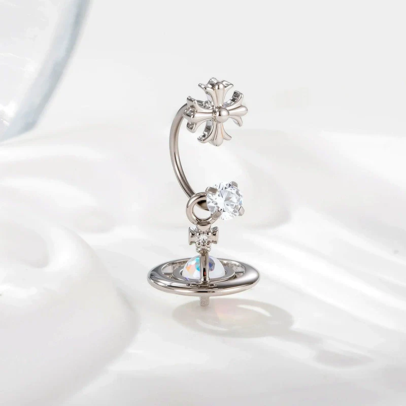 Metal Geometric Zirconia Planet Pendant Women's Fashion Piercing Earrings - Image 6
