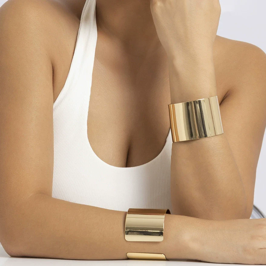 Metal Gloss Wide Opening Bracelet Women's Geometric Style Electroplating - Image 6