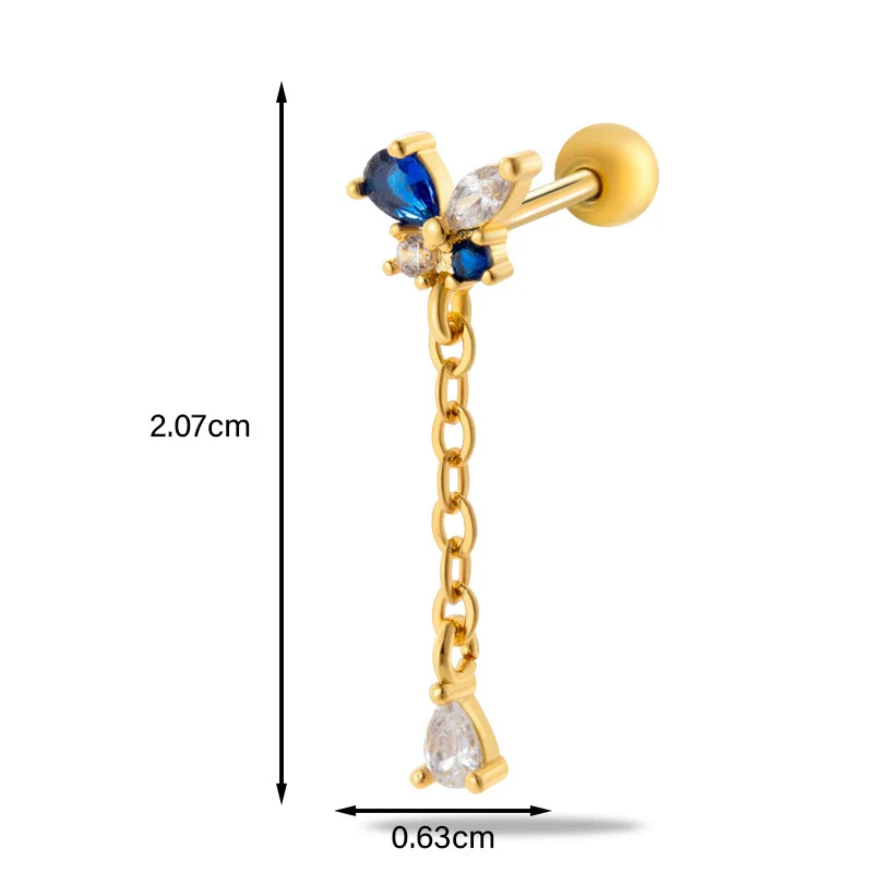 Metal Heart Styling Electroplated Double Head Screw Butterfly Ear Bone Nail For Women - Image 28