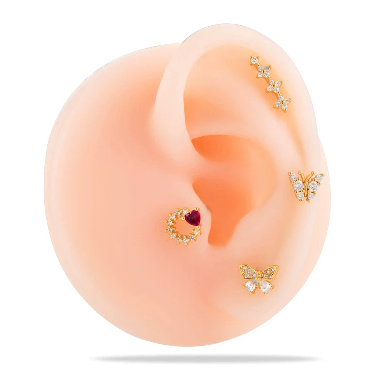 Metal Heart Styling Electroplated Double Head Screw Butterfly Ear Bone Nail For Women - Image 4