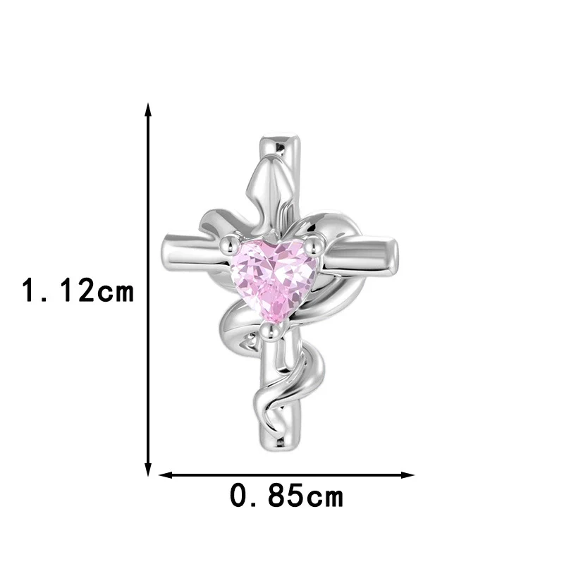 Metal Heartshaped And Snakeshaped Winding Cross Design Zircon Earrings For Couple Piercing Fashion Style - Image 3