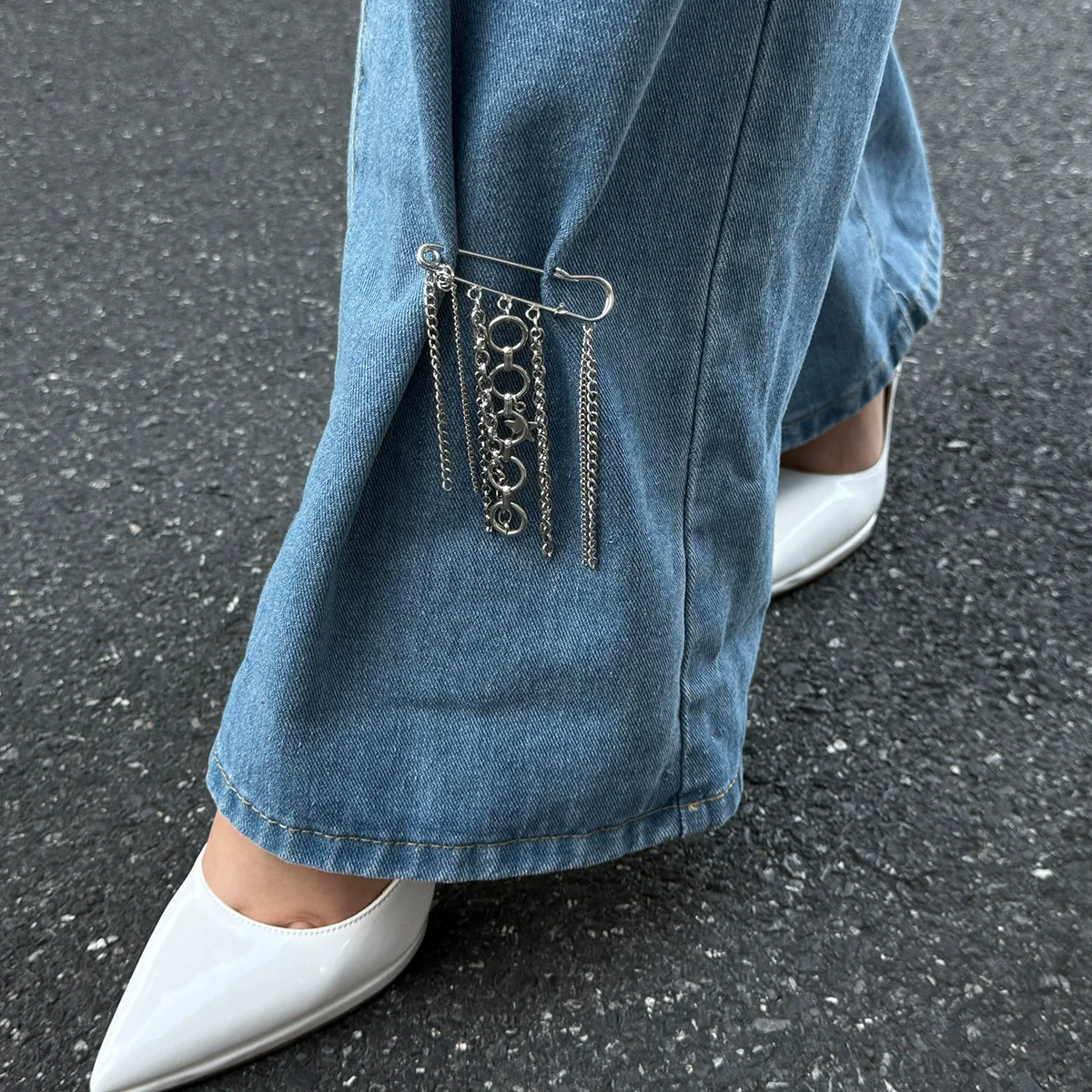 Metal Heartshaped Pendant Trouser Leg Chain Decoration Shortening Pin Brooch For Women Casual Style - Image 4