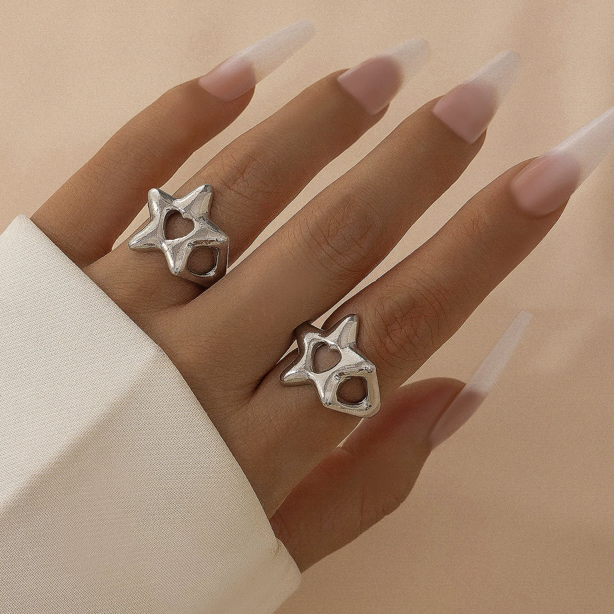 Metal Hollow Fivepointed Star Ring For Women Electroplated Geometric Design - Image 13