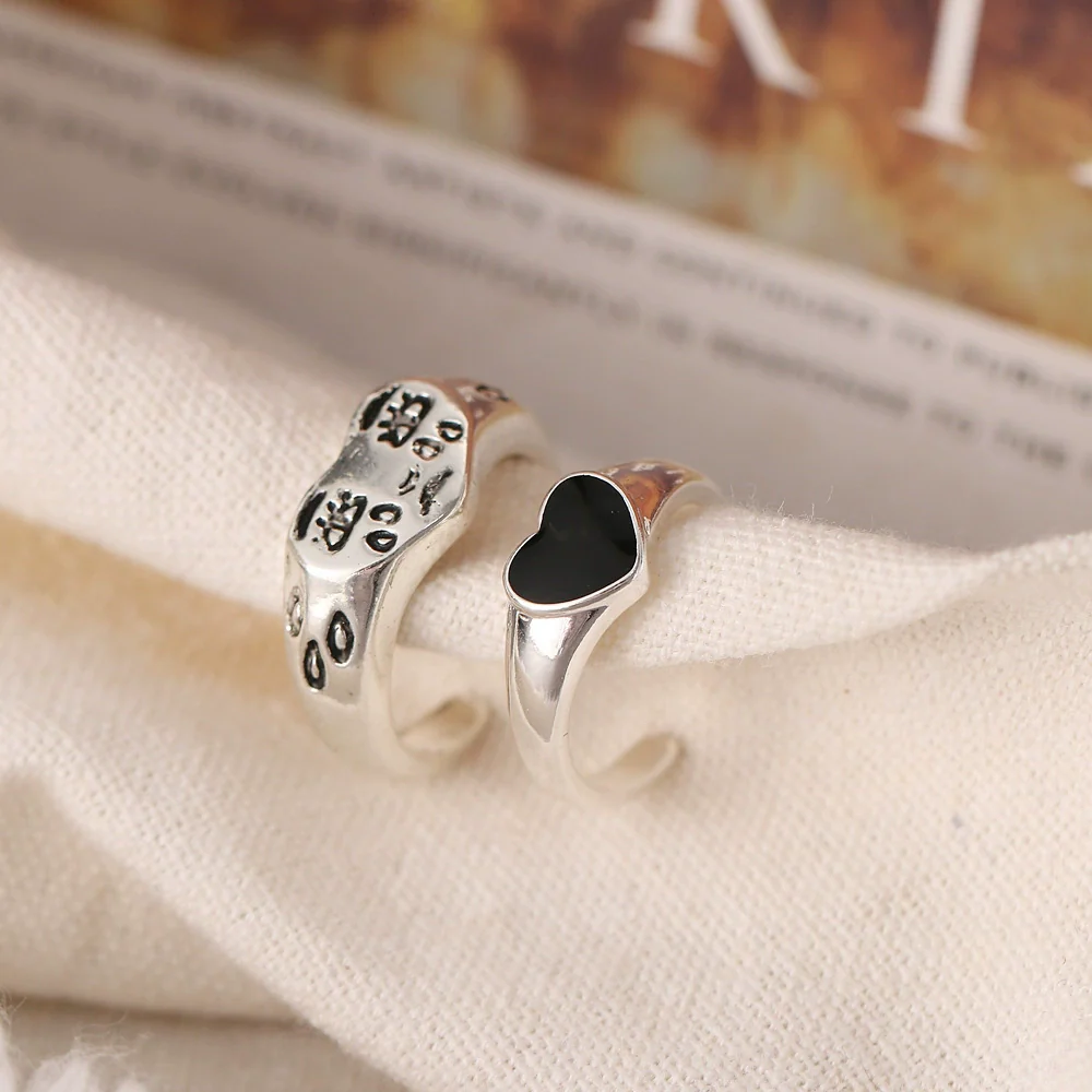 Metal Jewelry Open Couple Ring Punk Retro Style Heart Shape Alloy Electroplated - Image 2