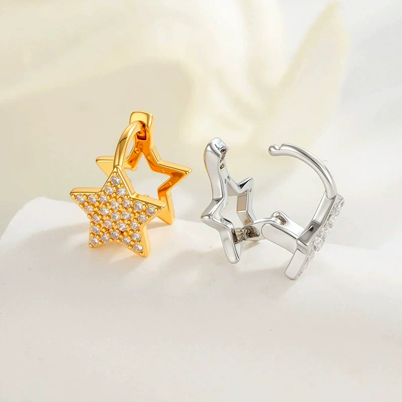 Metal Microencrusted Zircon Fivepointed Star Geometric Sweet Style Electroplated Women's Earrings - Image 3
