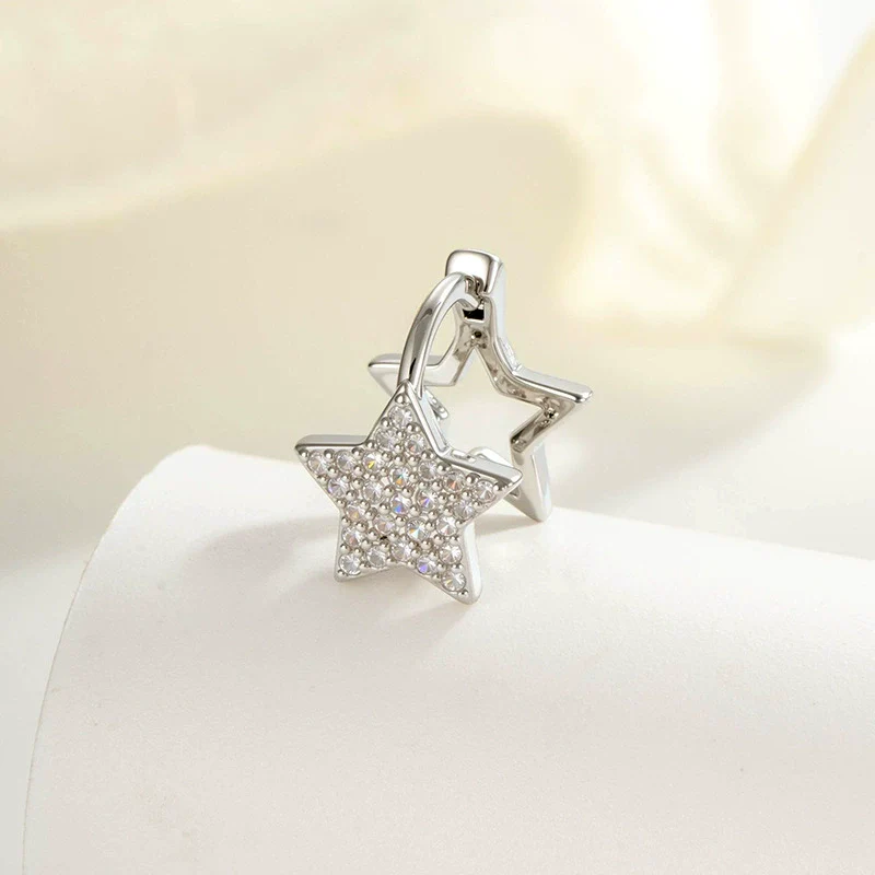 Metal Microencrusted Zircon Fivepointed Star Geometric Sweet Style Electroplated Women's Earrings - Image 6