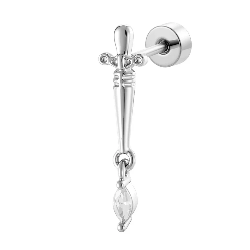 Metal Micropaved Zircon Dagger Cross Piercing Earrings For Couple - Image 6