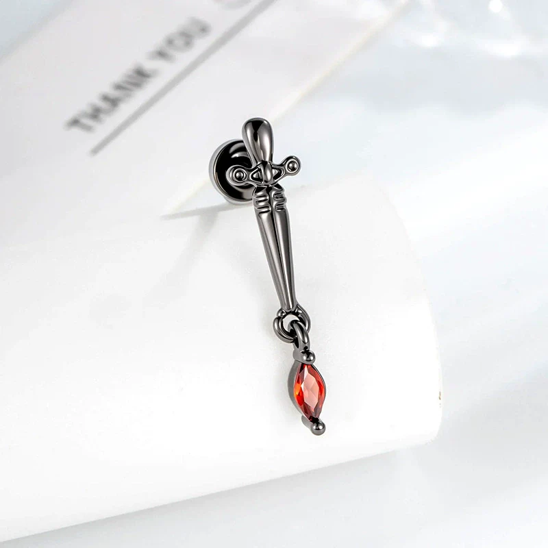 Metal Micropaved Zircon Dagger Cross Piercing Earrings For Couple - Image 7