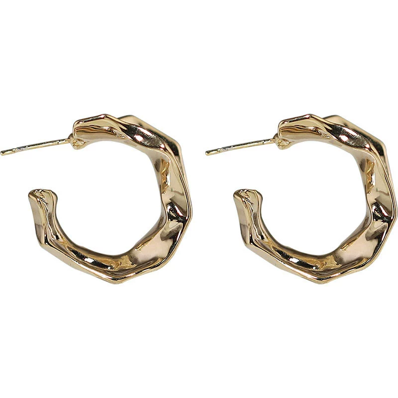 Metal Needle Design Pleated Geometric Electroplated Women's Earrings - Image 5