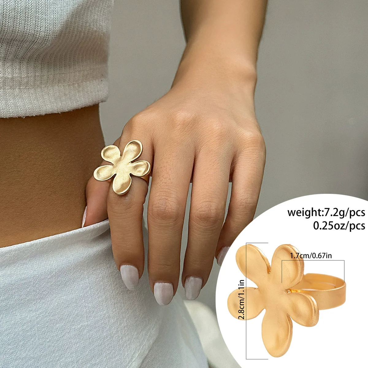 Metal Ring Women's Alloy Geometric Flower Style Electroplating Hand Ornament - Image 10