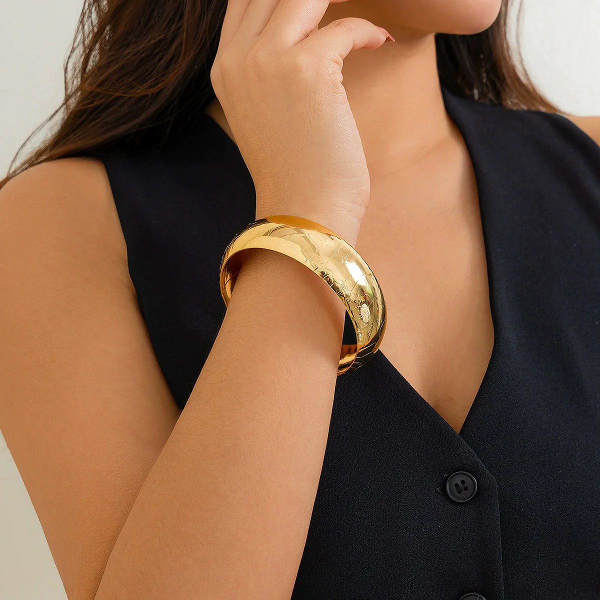 Metal Snake Stripe Wide Open Bracelet For Women Niche Style Electroplated - Image 6