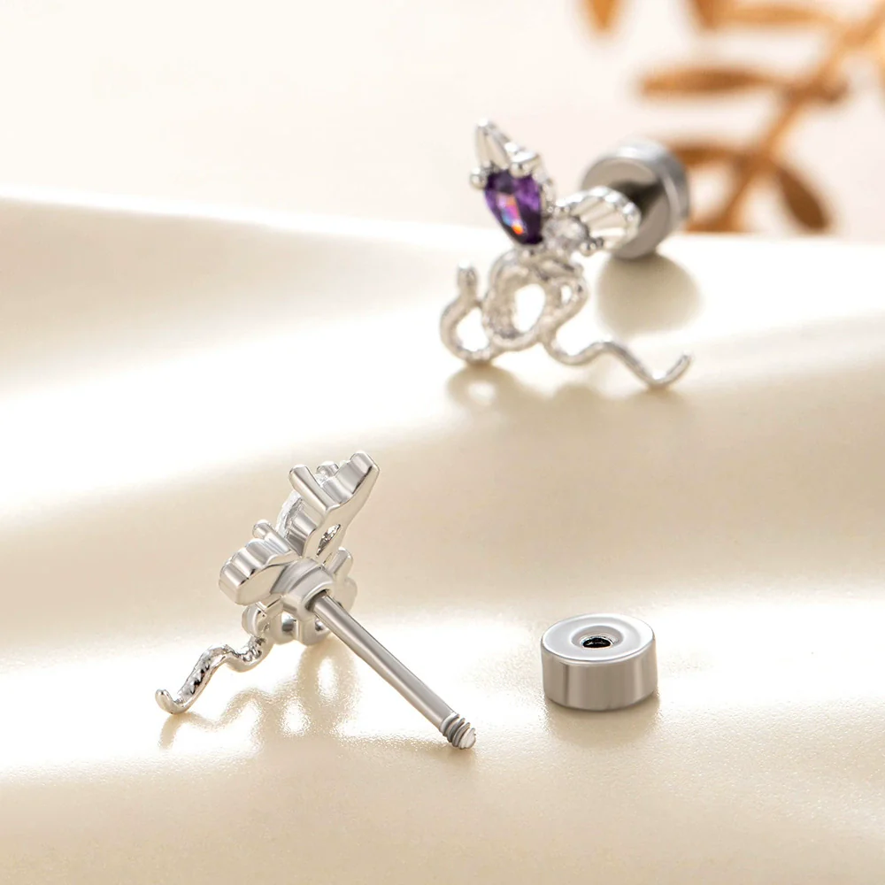 Metal Snakeshaped Doubleheaded Screw Ear Nail With Bow Pattern Electroplated For Women