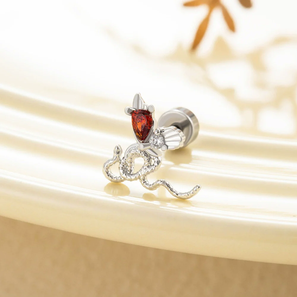 Metal Snakeshaped Doubleheaded Screw Ear Nail With Bow Pattern Electroplated For Women - Image 10