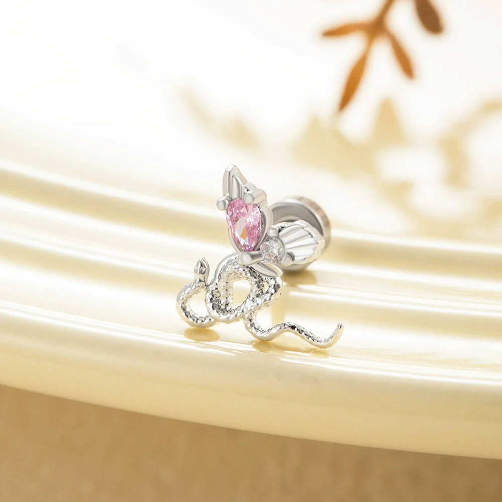 Metal Snakeshaped Doubleheaded Screw Ear Nail With Bow Pattern Electroplated For Women - Image 2