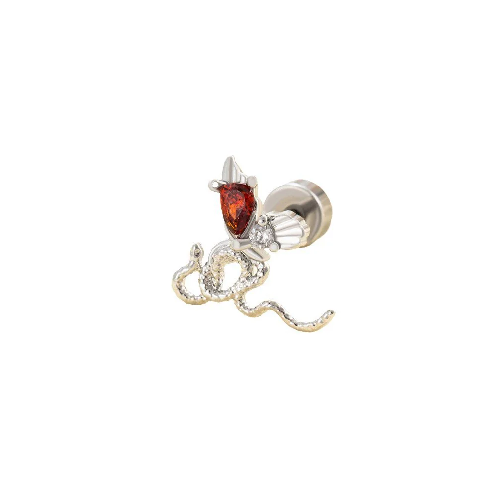 Metal Snakeshaped Doubleheaded Screw Ear Nail With Bow Pattern Electroplated For Women - Image 4