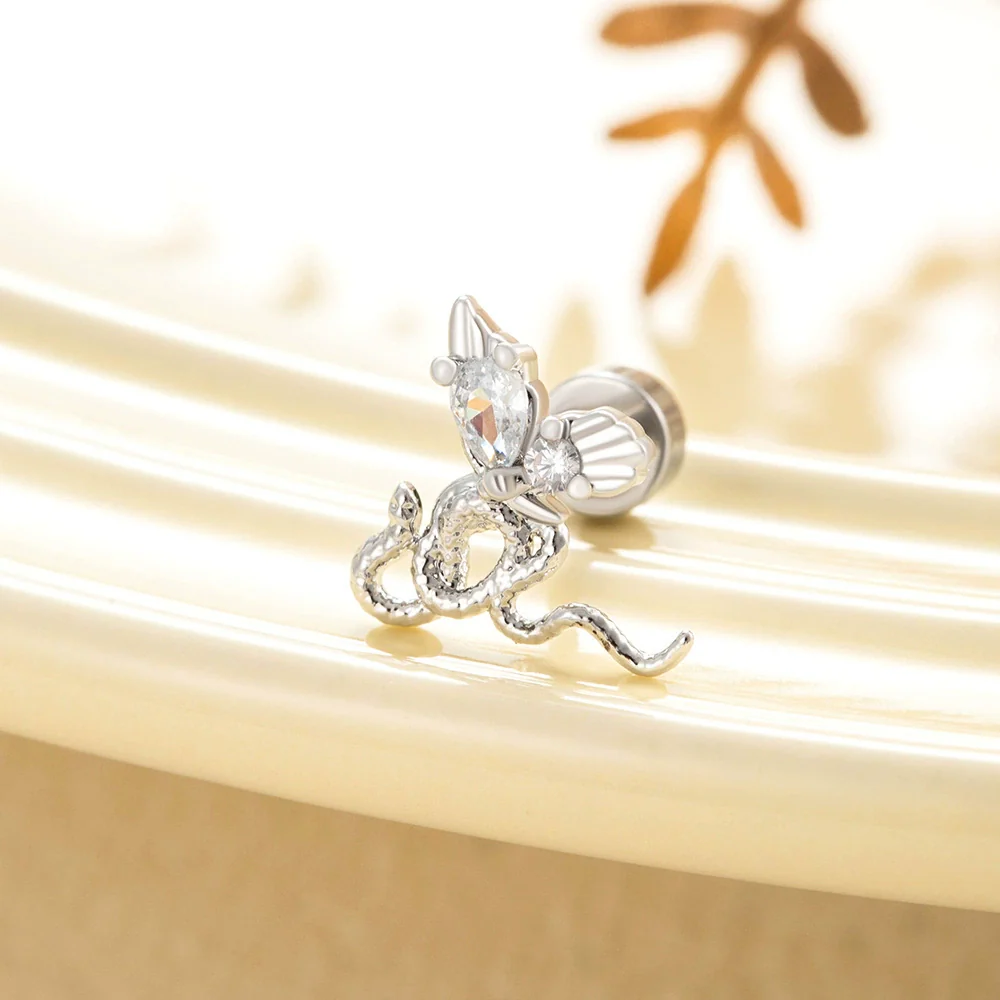 Metal Snakeshaped Doubleheaded Screw Ear Nail With Bow Pattern Electroplated For Women - Image 5