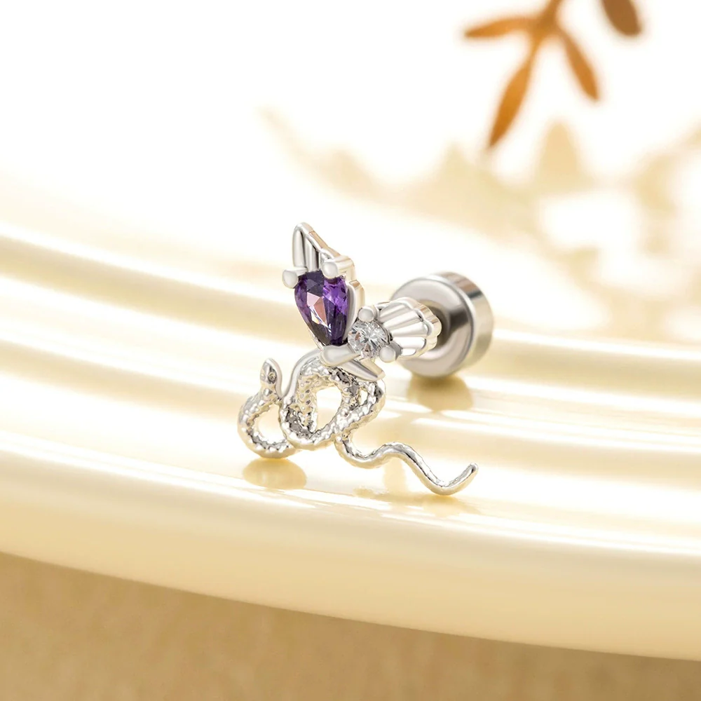 Metal Snakeshaped Doubleheaded Screw Ear Nail With Bow Pattern Electroplated For Women - Image 8